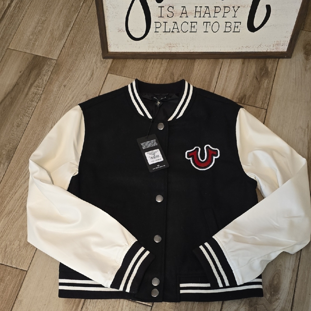 True Religion Black and White Varsity Jacket